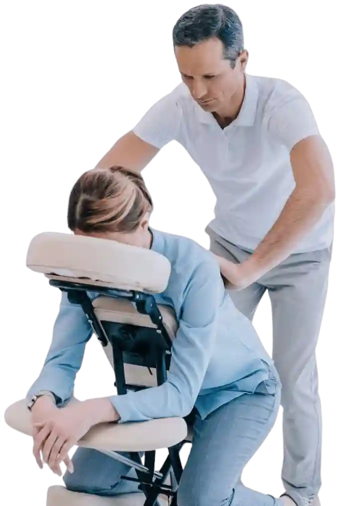 office worker receiving a seated corporate massage from relax mobile massage in melbourne to relieve stress and improve workplace wellbeing