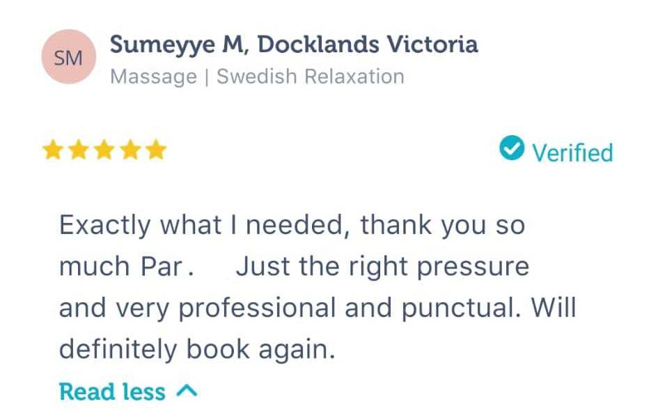 client review feedback on relax mobile massage, mobile massage service in melbourne