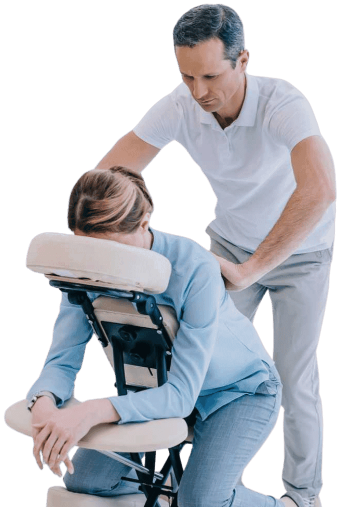 office worker receiving a seated corporate massage from relax mobile massage in melbourne to relieve stress and improve workplace wellbeing