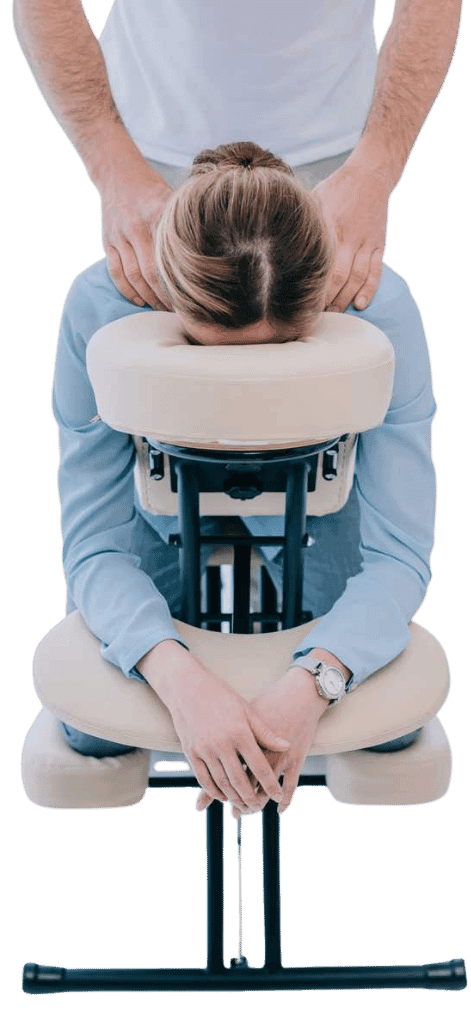 office worker receiving a seated corporate massage from relax mobile massage in melbourne to relieve stress and improve workplace wellbeing
