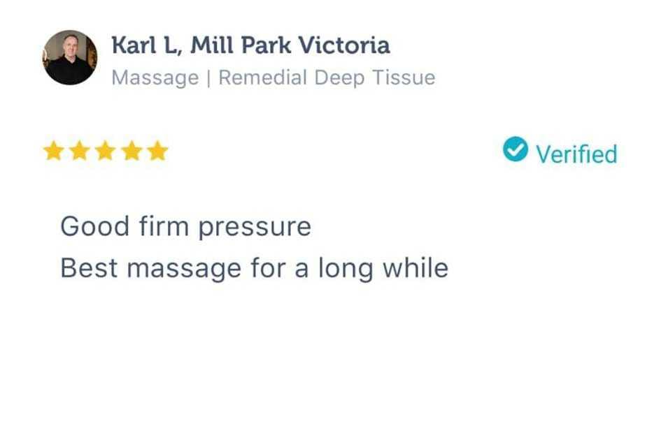 screenshot of client review feedback on relax mobile massage, mobile massage service in melbourne