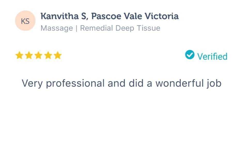 screenshot of client review feedback on relax mobile massage, mobile massage service in melbourne