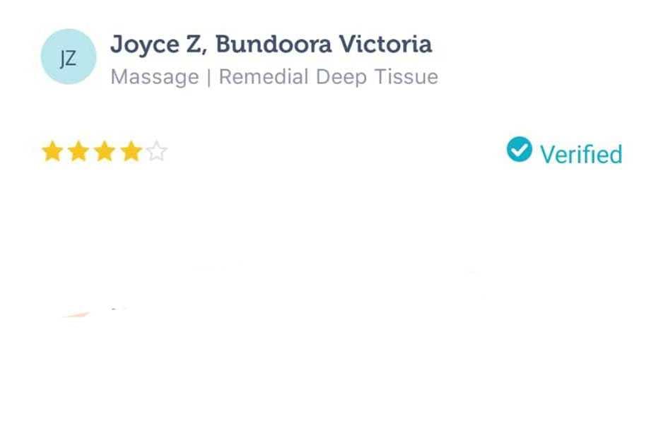 screenshot of client review feedback on relax mobile massage, mobile massage service in melbourne