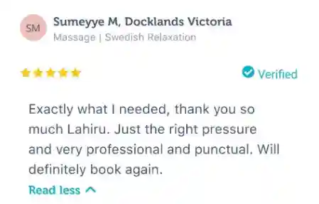 client review feedback on relax mobile massage, mobile massage service in melbourne