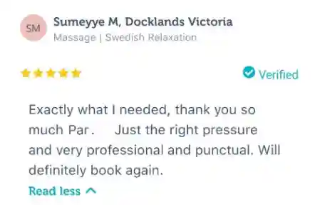 client review feedback on relax mobile massage, mobile massage service in melbourne